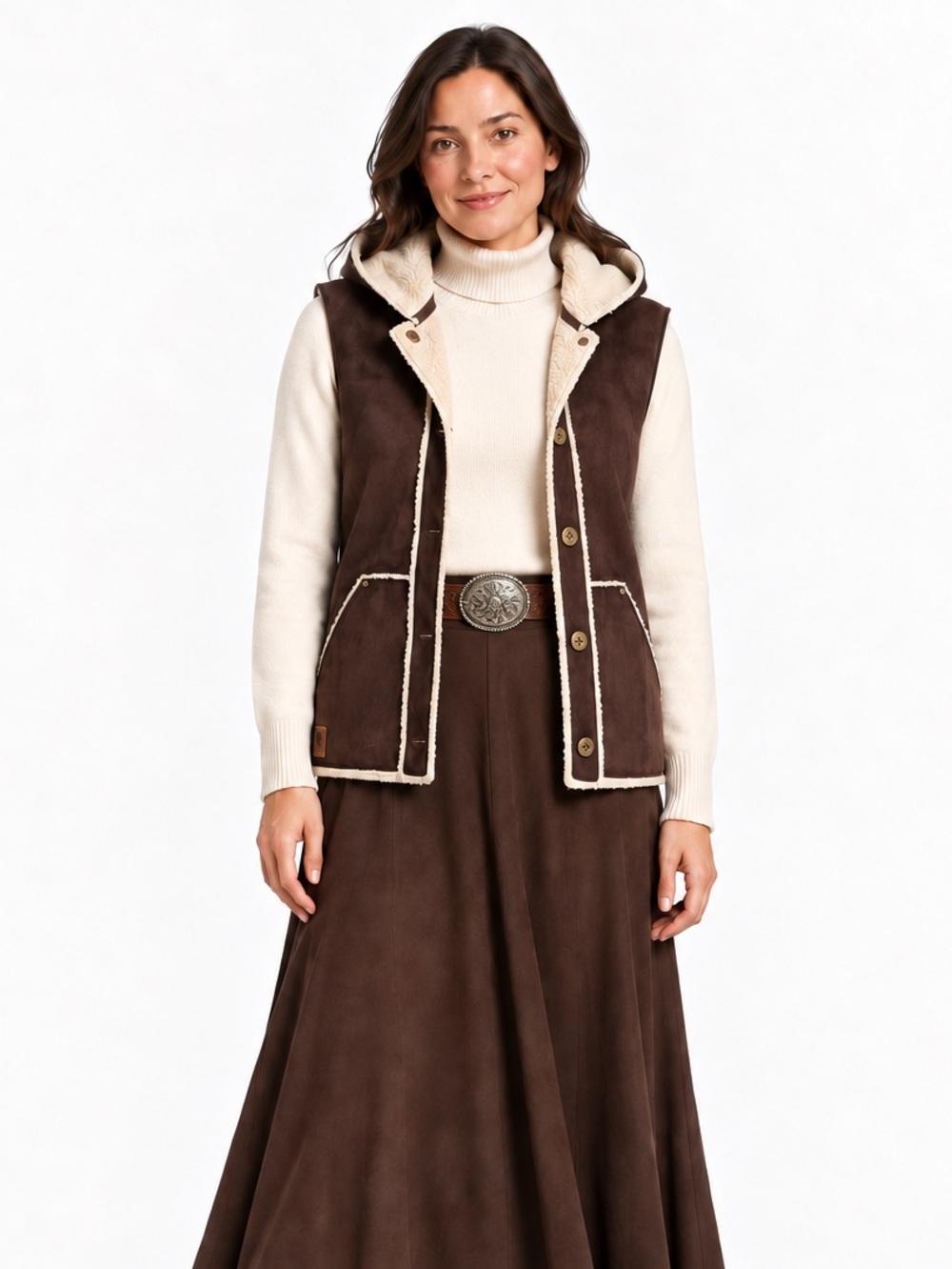Lauren Ralph Lauren Women’s Brown Faux-Shearling Hooded Vest Size Medium